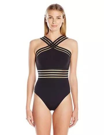 Kenneth Cole High Neck Banded One Piece For Hour Glass Body Type