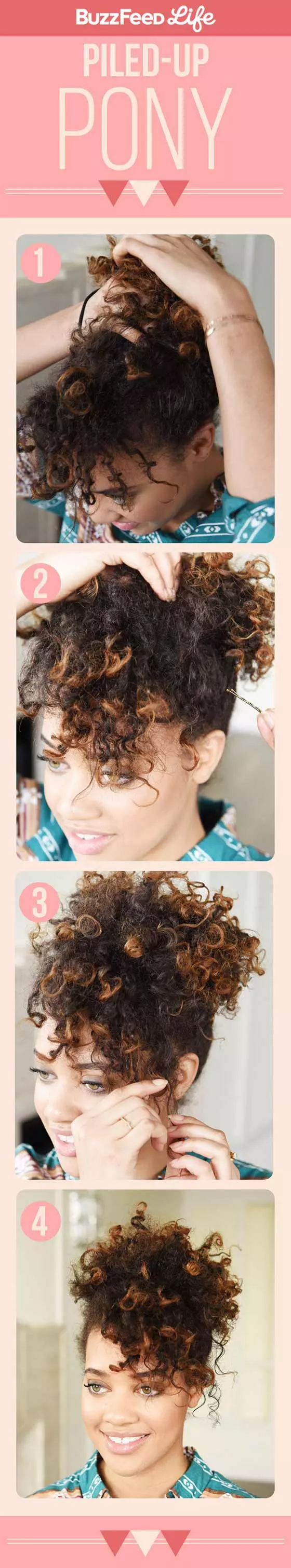 Piled-up pony short hairstyle for black women