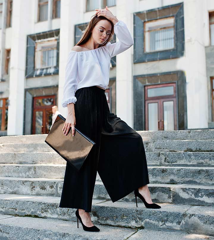 black and white palazzo pants outfit