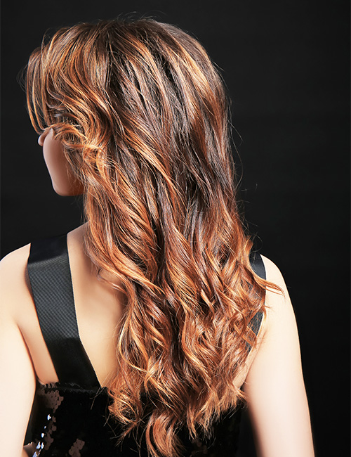 A stunning caramel mocha ombre on layered hair