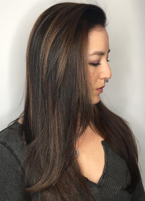 Ashy brown highlights for brown hair