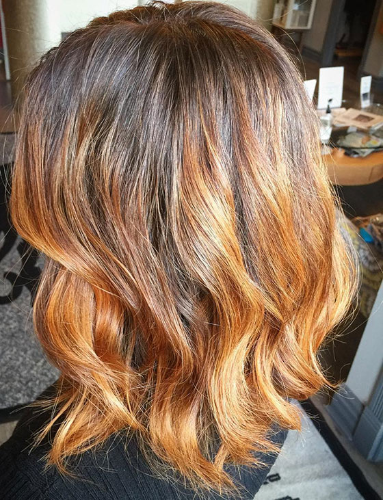 Copper ombre on wavy bob for the cute summer look