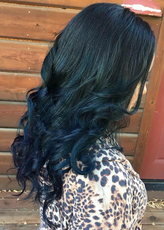 Navy Blue Ombré On Long Curls | Instagram