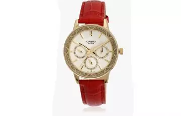 Best Selling Casio Watches For Women - 4. Red Leather Analog Watch