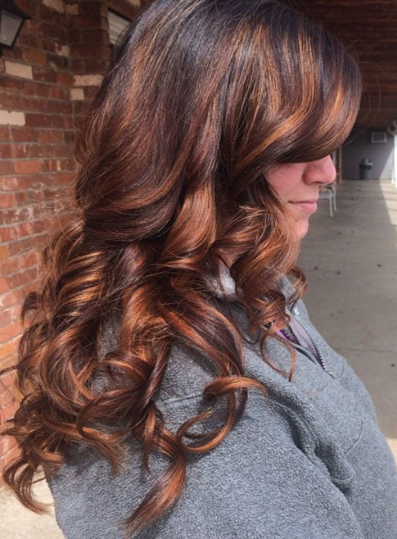 Rich copper highlights for brown hair
