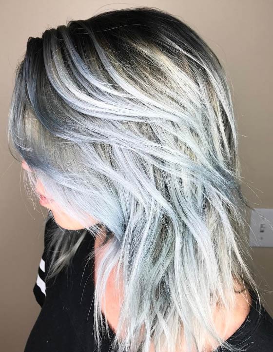 Silver fox balayage hair color idea