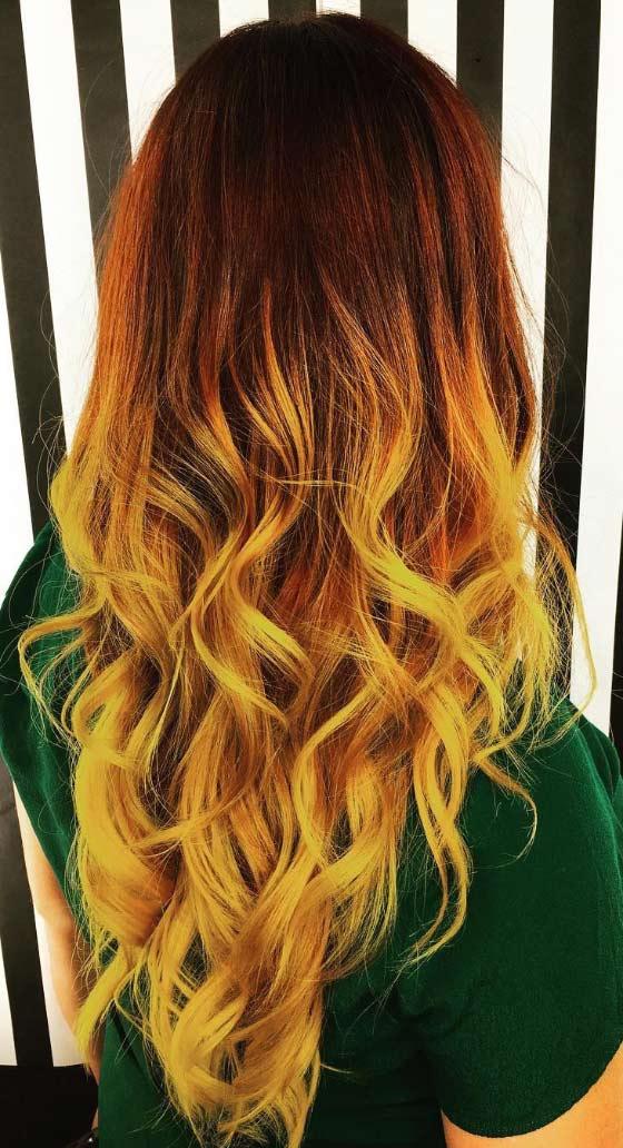 Sunrise yellow balayage hair color idea