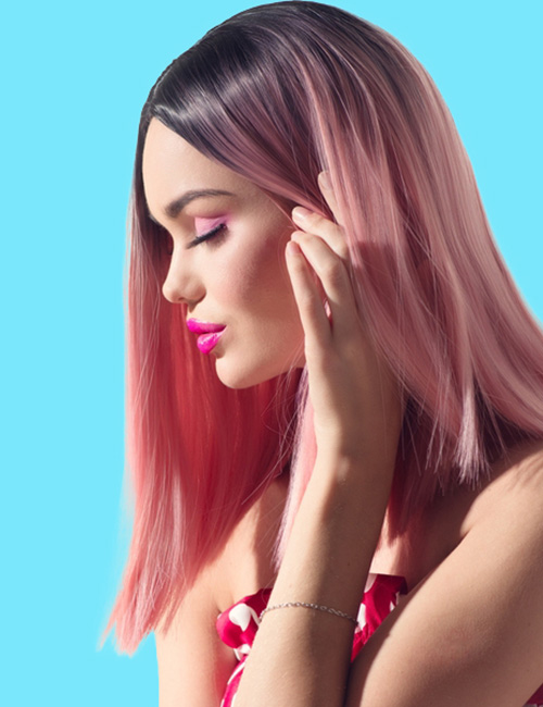 Sweet blush pink ombre on medium length hair