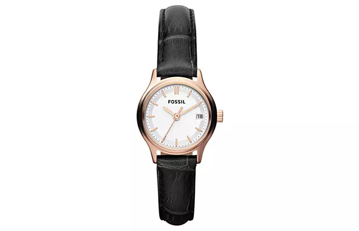 Best Fossil Watches For Indian Women - 10. White Analog Watch With Black Strap