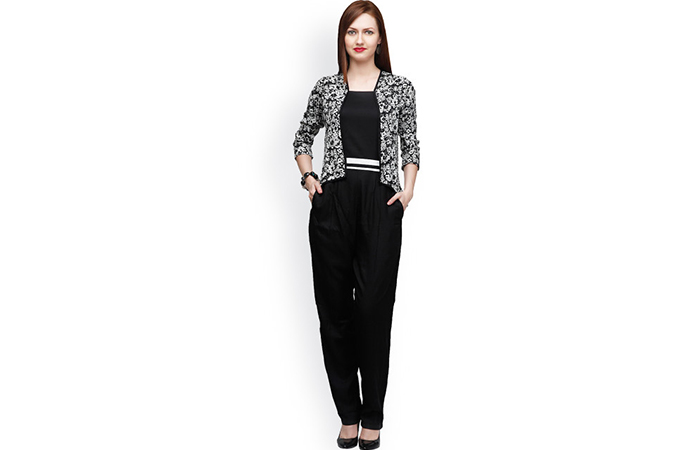 Black layered jumpsuit for women