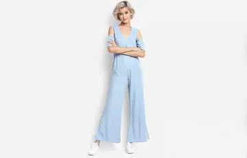 Baggy blue cold shoulder jumpsuit for women