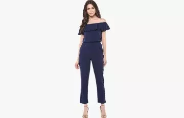 Blue off-shoulder jumpsuit for women