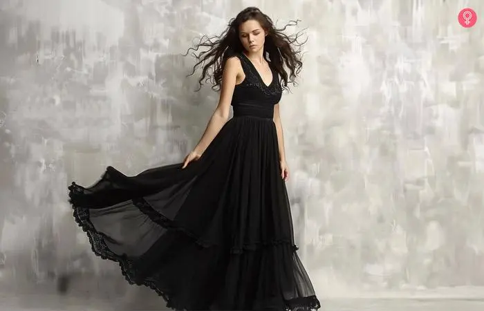 Dark colored flowing dresses to hide belly fat