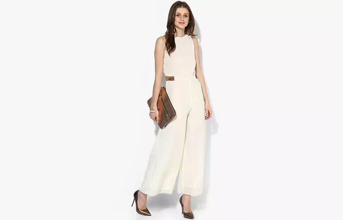 Ivory solid jumpsuit for women