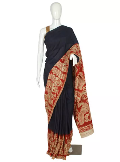 Kalamkari printed khadi silk saree with matching blouse