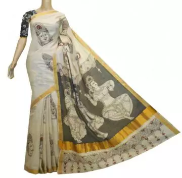 Kerala cotton Saree with Kalamkari print and matching blouse