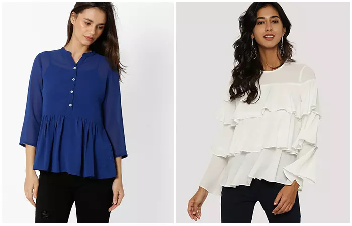 Ruffle or peplum tops to hide belly fat