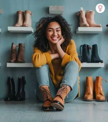 Woman wearing differently colored striped socks