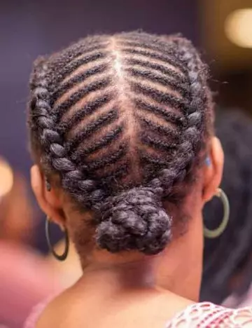 Center parted goddess braids bun hairstyle