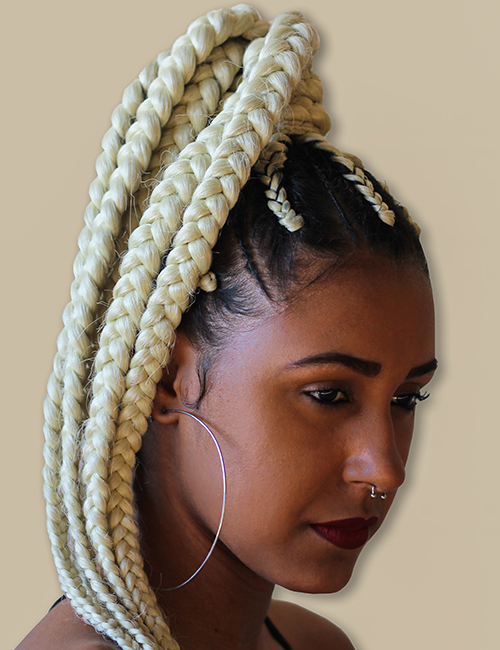 Goddess Braid High Pony With Blonde Extensions