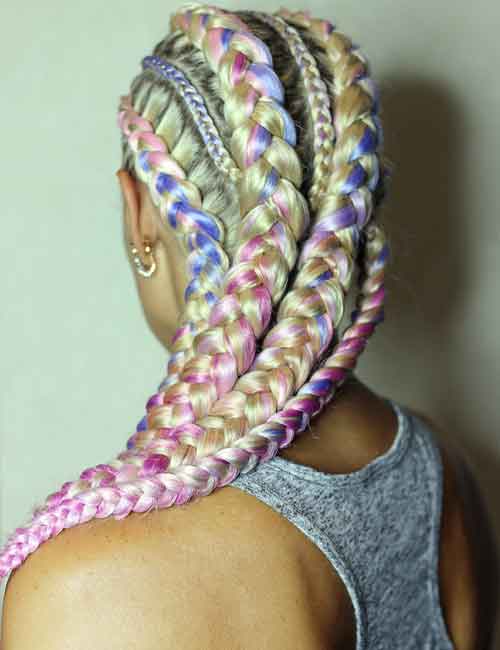 Mixed cornrows and goddess braids hairstyle