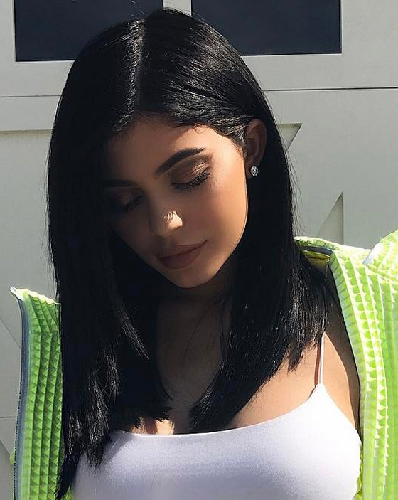 Kylie Jenner poker straight black hairstyle