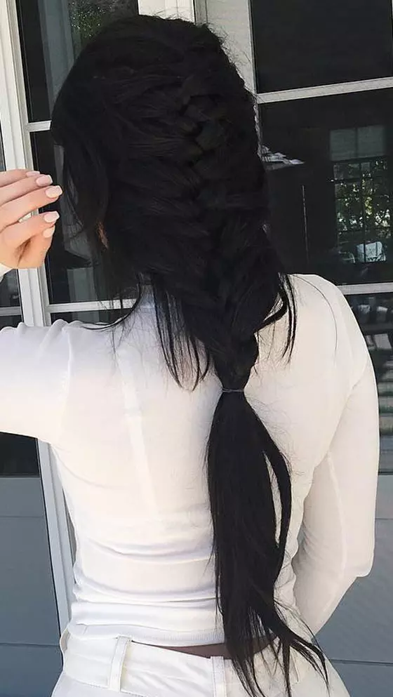 Kylie Jenner relaxed French braid hairstyle