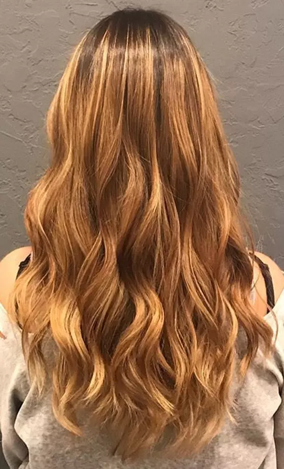 Copper and honey blonde balayage hair color