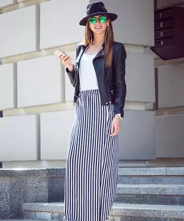 Pair your vertical striped maxi skirt with a jacket