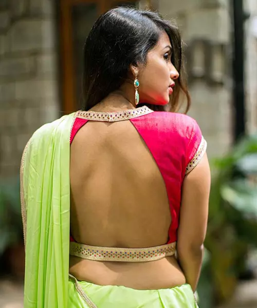 Backless blouse back neck designs with border piping