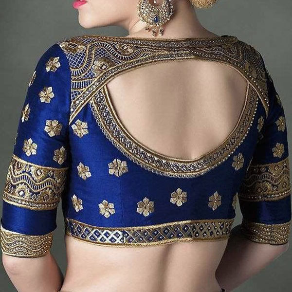 Heavy golden embroidery blouse back neck designs