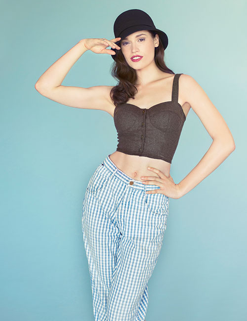 Crop top with high waisted shorts or trousers