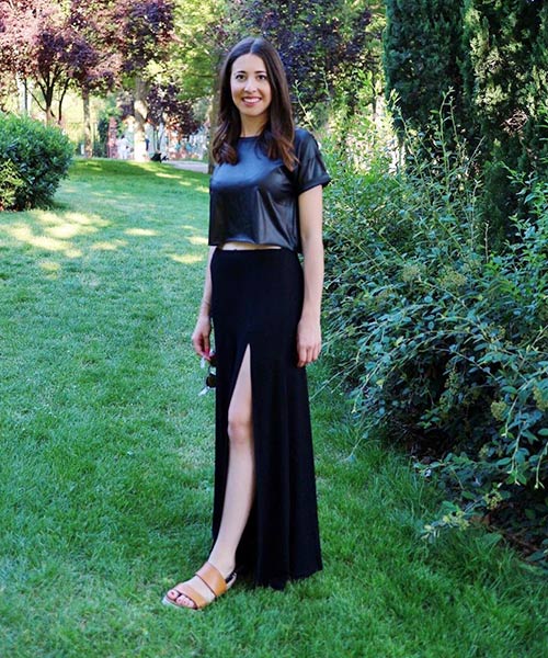 Wear your black cotton maxi skirt with a side split for parties
