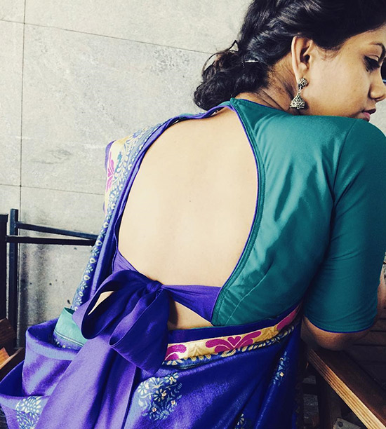 Pattu saree blouse design with a back bow