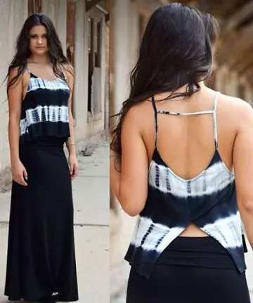 Wear your plain black maxi skirt with a tie and dye top