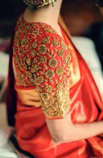 Pattu saree blouse design with golden embroidery