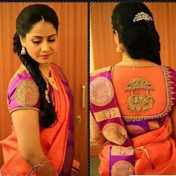 Pattu saree blouse with elephant embroidery back design