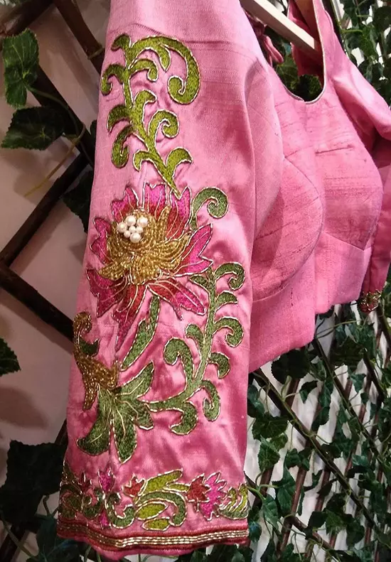 Uppada pattu saree blouse design with threadwork