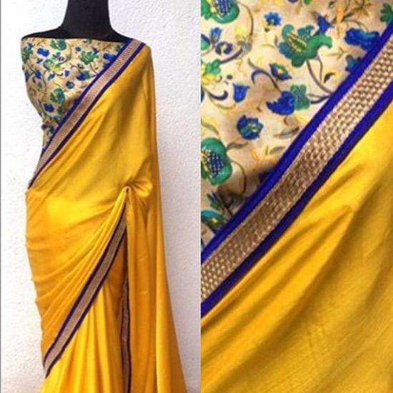 Piping Simple Silk Saree Blouse Designs Back Neck