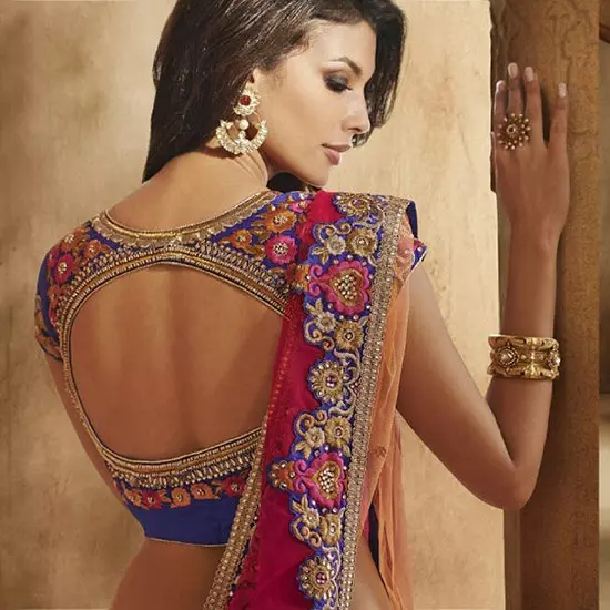 Net pattu saree blouse design with quarter sleeves