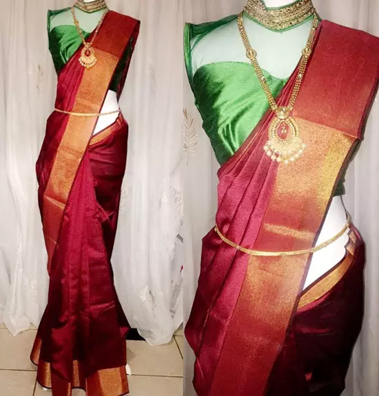 Pattu saree blouse design with a high neck
