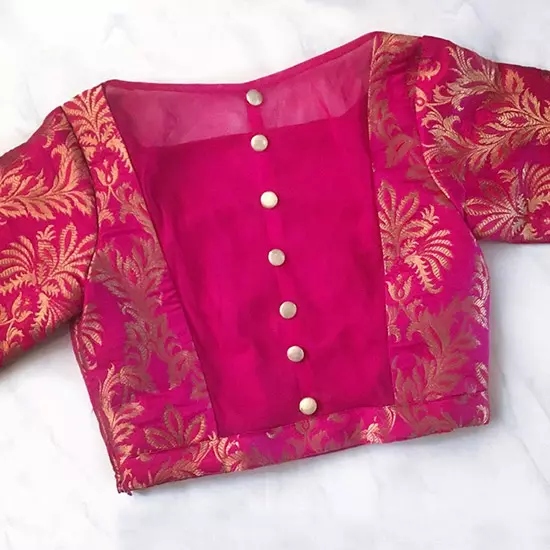Pattu saree blouse design made with Banaras silk