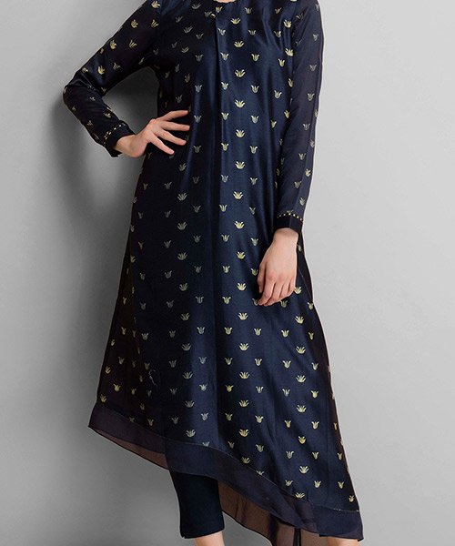 Buy Black Dobby Sleeveless Kurti with Green Cotton Silk Pants Kurti Set by  Colorauction - Online shopping for Kurtis in India