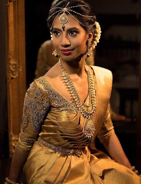 Dull Gold Zari Saree And Stone Embellished Blouse