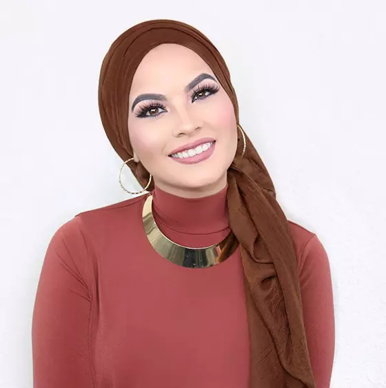 Turban hijab style to show earrings