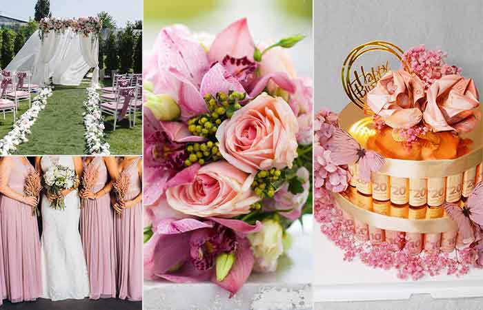 Mauve pink and white wedding decor color combination ideas