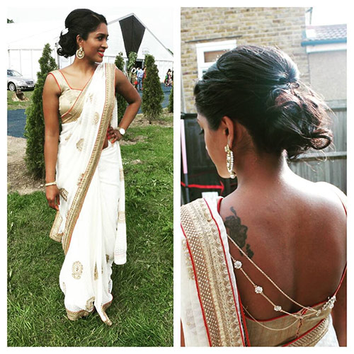 Messy low bun hairstyle to complement your saree