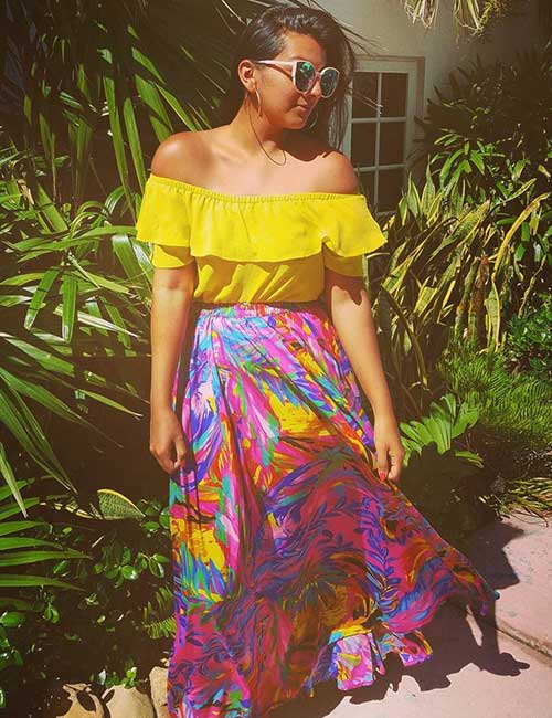Maxi skirt with an off-shoulder top