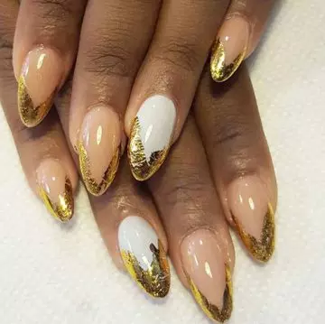 Gold foil tipped acrylic nail design