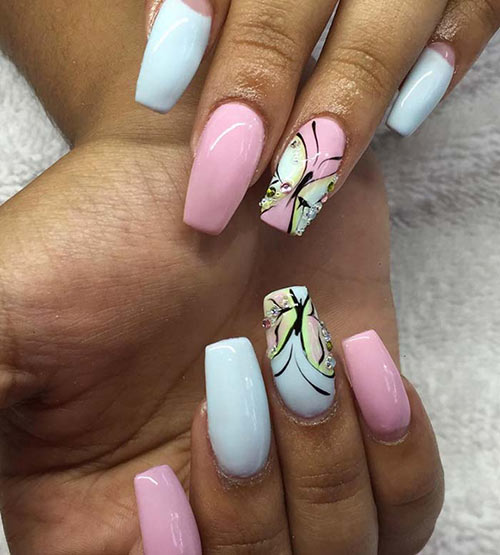 Pastel butterfly acrylic nails